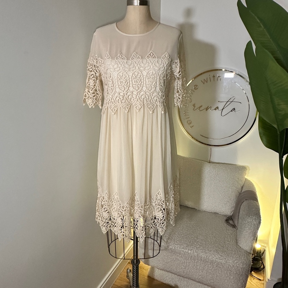 Crochet Trim Cream Dress